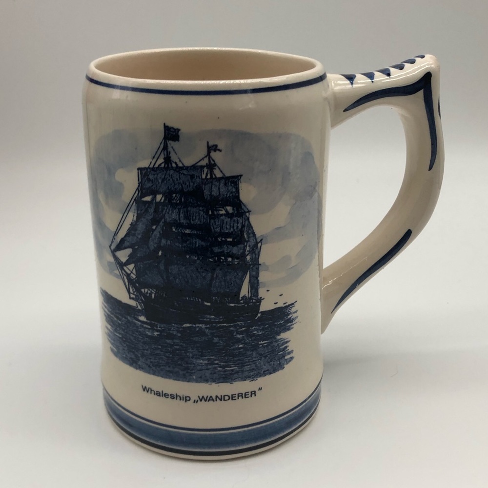 Blue Delft Mug Stein Schooner Whaleship Wanderer